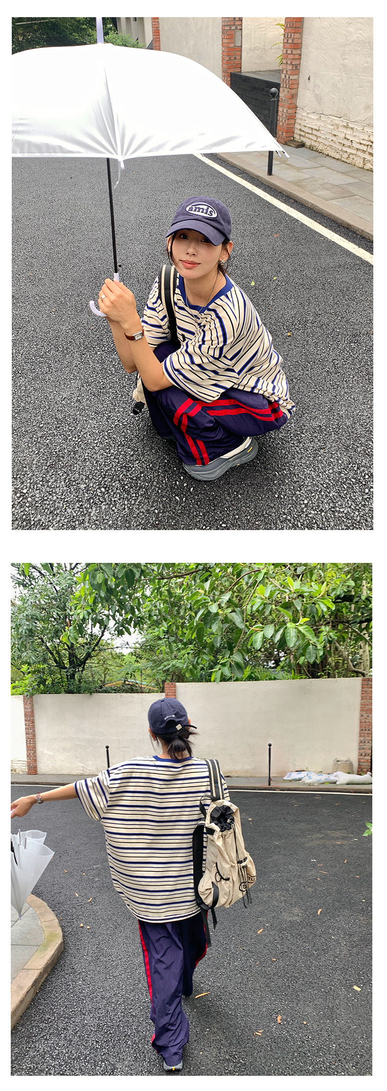 【H5258】實拍夏季韓系條紋撞色圓領T恤250513