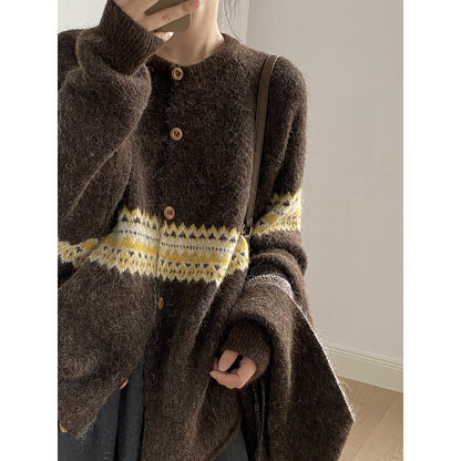 【YP6106】 實拍費爾島提花針織外套＋圍巾(含羊毛3%) 251023