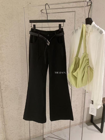 【L11118】檸檬家極簡通勤・顯瘦微喇叭休閒褲 (附腰帶)260916