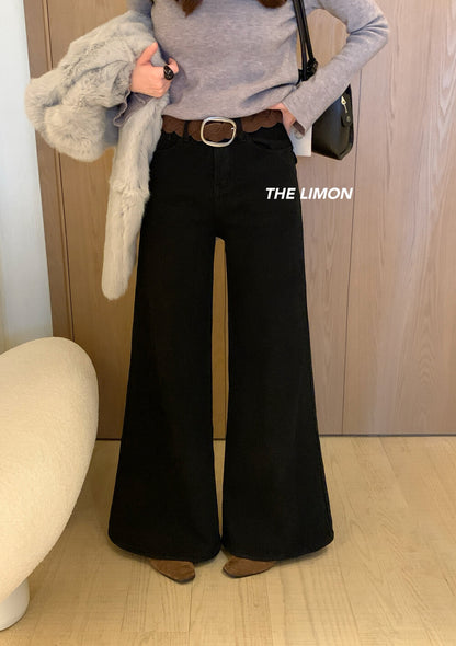 【L2651】實拍檸檬秋冬復古加厚顯瘦直筒微喇牛仔褲＋腰帶251117