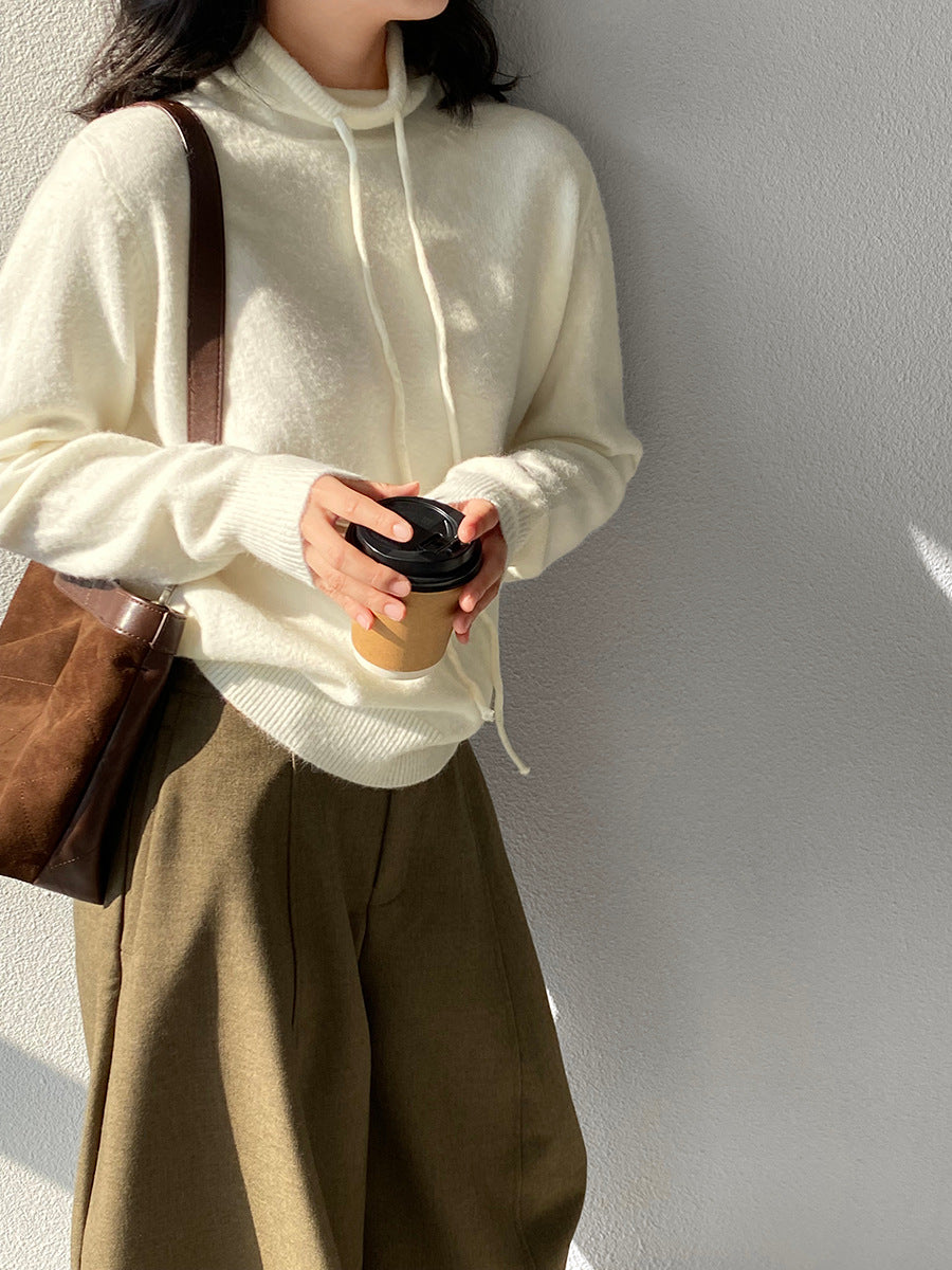 【cimz1374】實拍極簡淨色高領抽繩針織毛衣251120