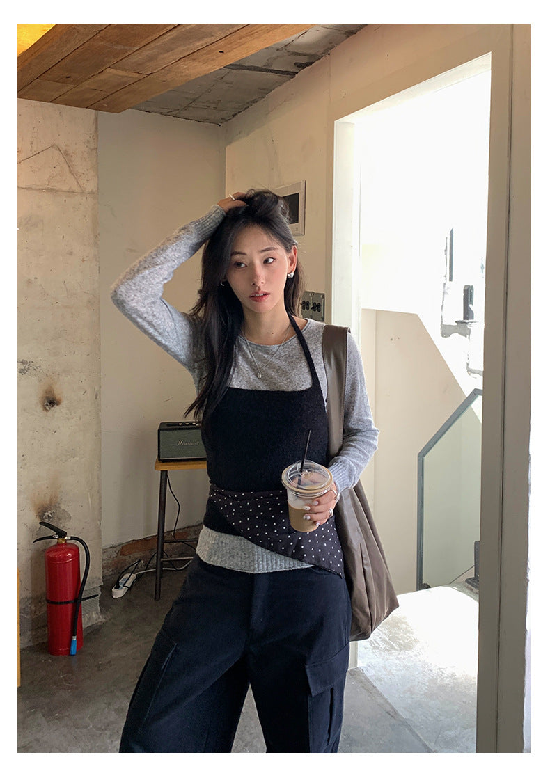 【H5393】實拍韓系簡約長袖針織衫＋休閒針織背心250902