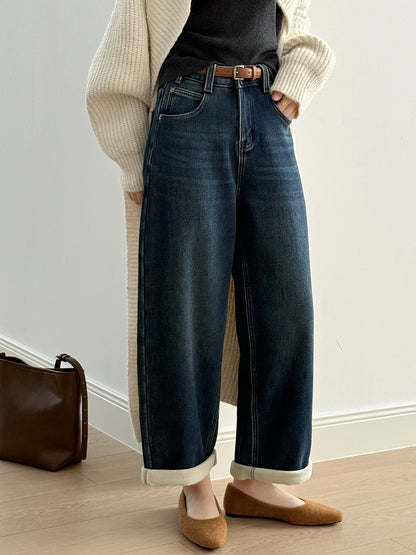 【Y98395】實拍S~XL復古加絨直筒牛仔褲含腰帶251106