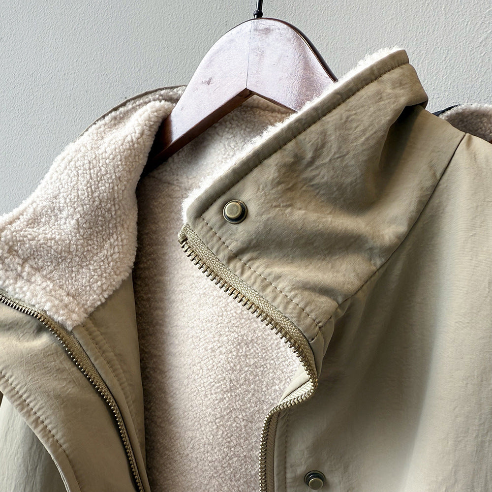 【Y82650】實拍立領帥氣內裡羊羔毛工裝外套251016