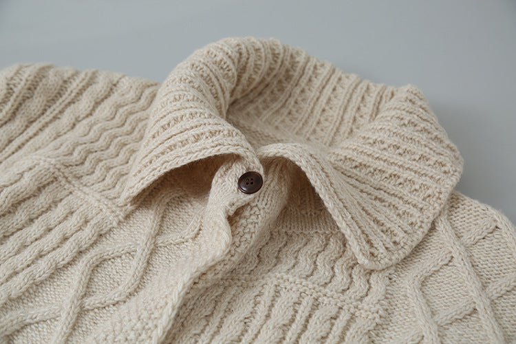 【LD3297】實拍復古立體厚實絞花大翻領毛衣外套251103