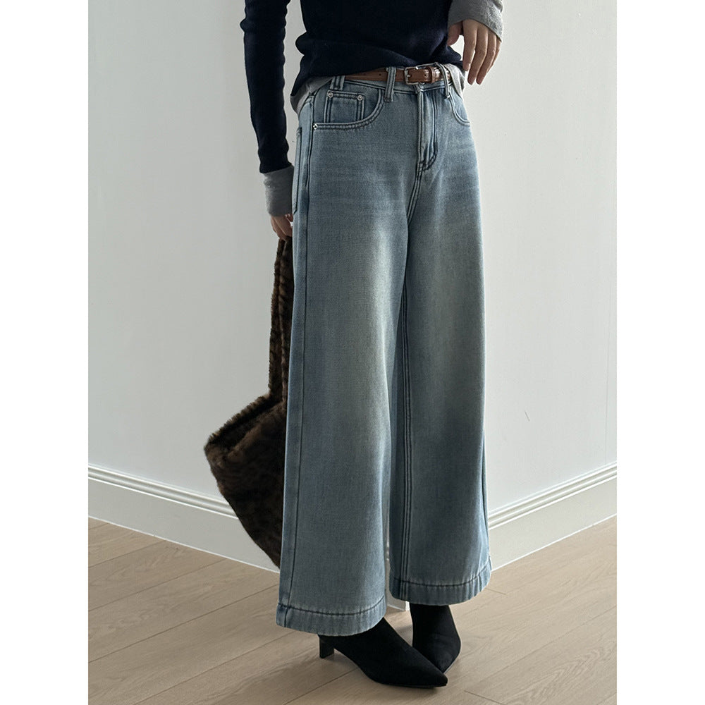 【Y981316】實拍S~XL冬季高腰加絨直筒牛仔褲含腰帶251106