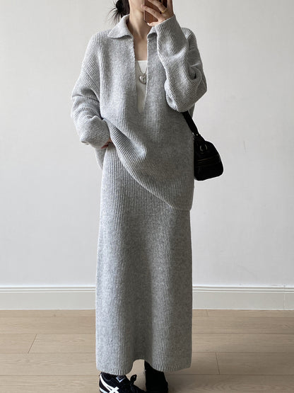 【YP680】 實拍深V慵懶毛衣＋針織長裙(含羊6%) 套裝251023