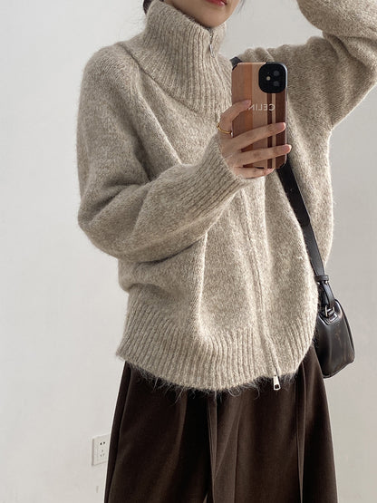 【YP1042】 實拍軟糯寬鬆高領針織毛衣外套(含羊毛4%) 251023