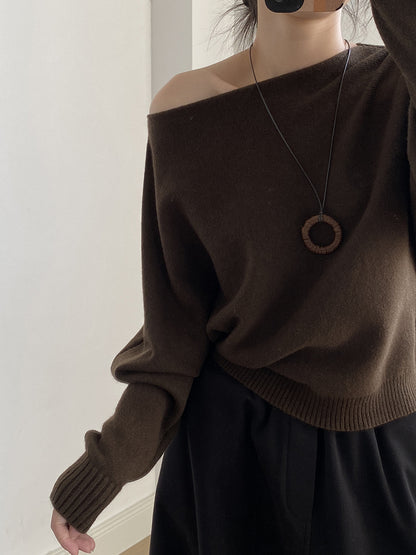 【YP2081】 實拍一字領斜肩慵懶針織毛衣251023