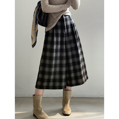 【YG8095】實拍日系復古呢料格紋直筒七分闊腿褲251016