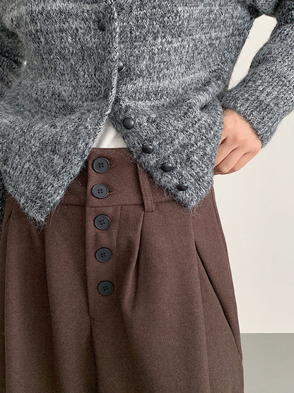 【LD3301】實拍韓系簡約高腰毛呢闊腿七分褲251103