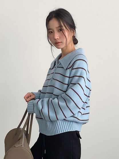 【LD11063】實拍復古條紋加厚棉羊絨針織毛衣251209