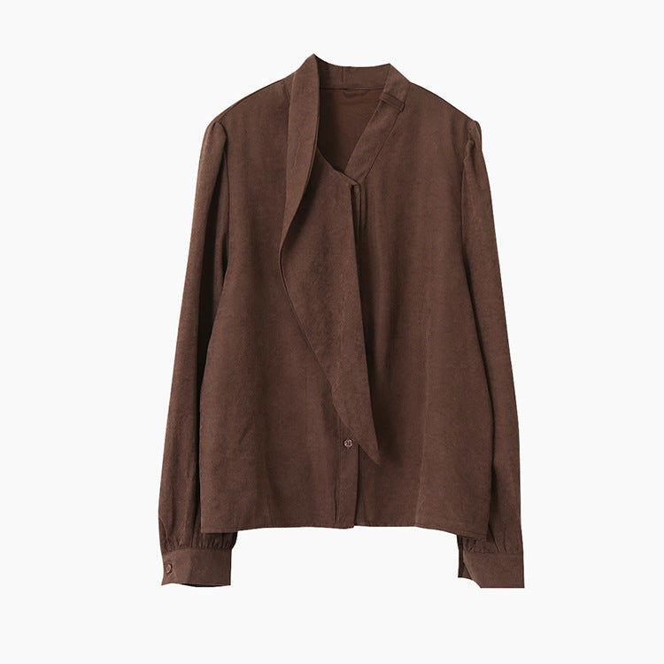 【LD3194】實拍秋冬個性立領飄帶襯衫251110