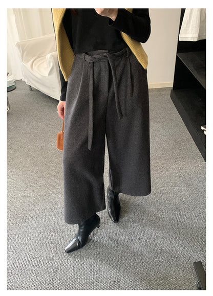【H5491】實拍秋冬毛呢鬆緊腰加厚闊腿休閒褲251109