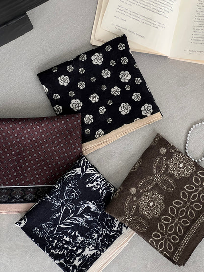 【cim865】實拍黑標100綿羊毛復古山茶花小方巾法式頭巾圍巾 251030