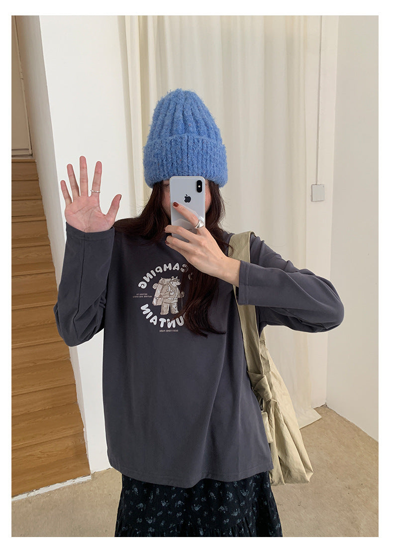 【H5486】實拍磨毛小熊印花長袖T恤251109