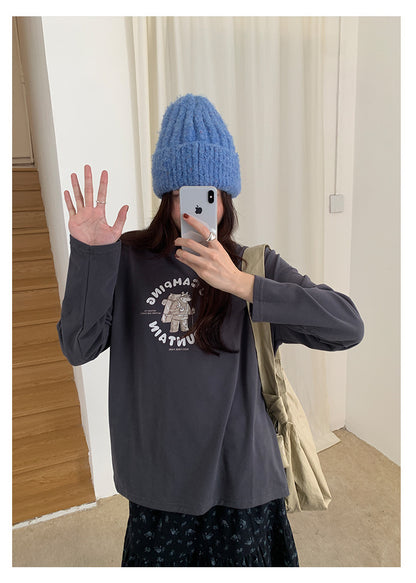 【H5486】實拍磨毛小熊印花長袖T恤251109