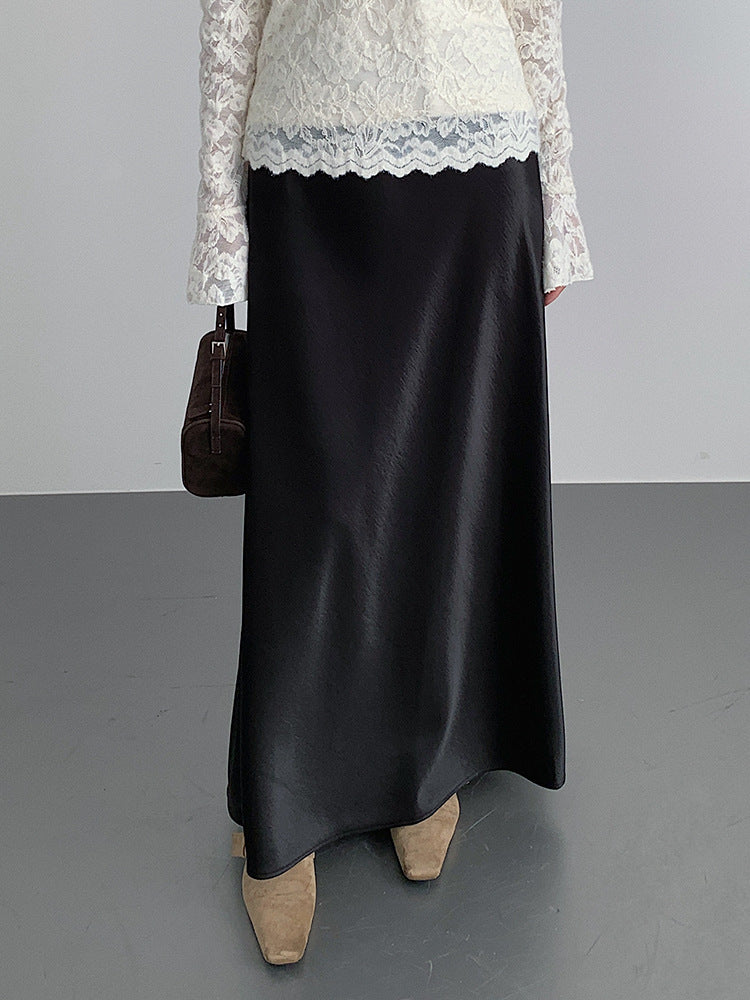 【LD3288】實拍秋冬高腰垂感抓絨厚款緞面魚尾裙251103