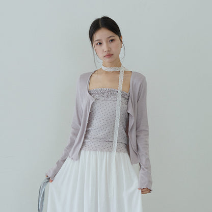 【LD11172】實拍仙女系紫藤花園💜淺紫長袖小外套+碎花細肩帶 套裝260317