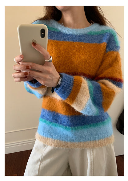【H5522】實拍韓系街頭絨毛彩色針織毛衣251125