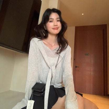 【L8108】實拍檸檬家一秒變紙片人✨韓風亞麻假兩件披肩長袖針織上衣260330