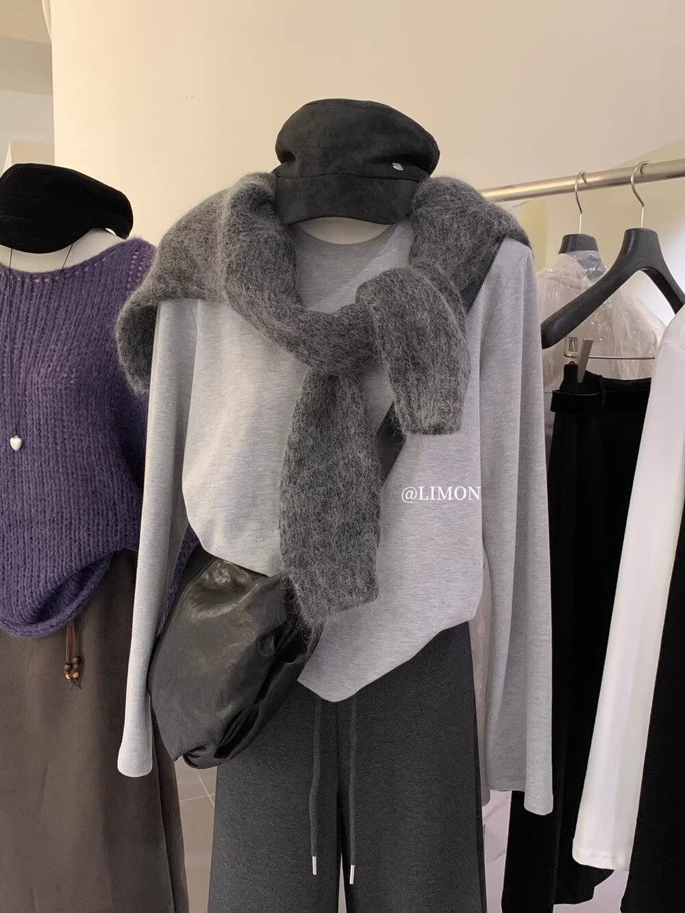 【L9257】實拍檸檬長袖雲朵絨舒適簡約圓領長袖T恤251117