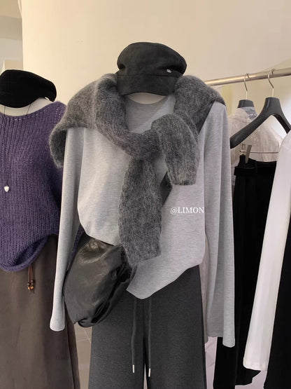 【L9257】實拍檸檬長袖雲朵絨舒適簡約圓領長袖T恤251117