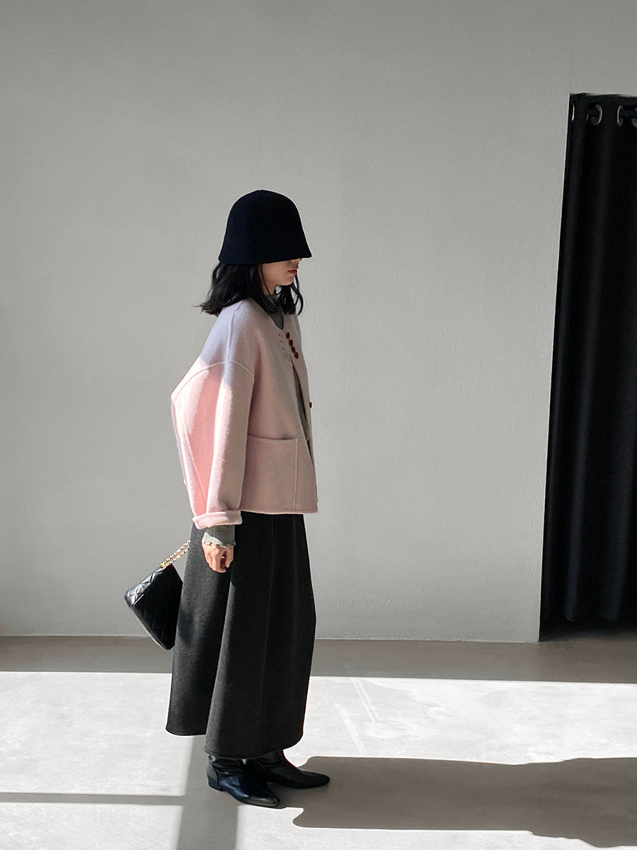 【cimz8538】實拍超美香芋色廓形厚款雙面羊毛外套大衣（羊毛100)251120