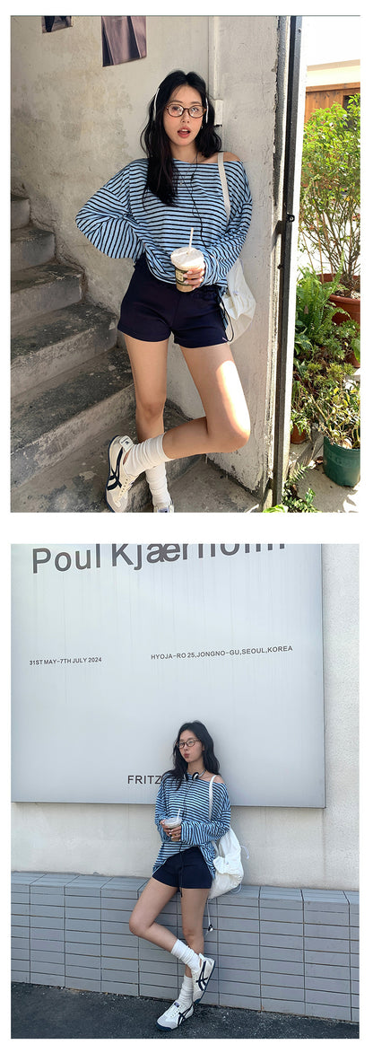 【H5278】實拍韓系甜辣小荷葉鬆緊腰微彈短褲250520