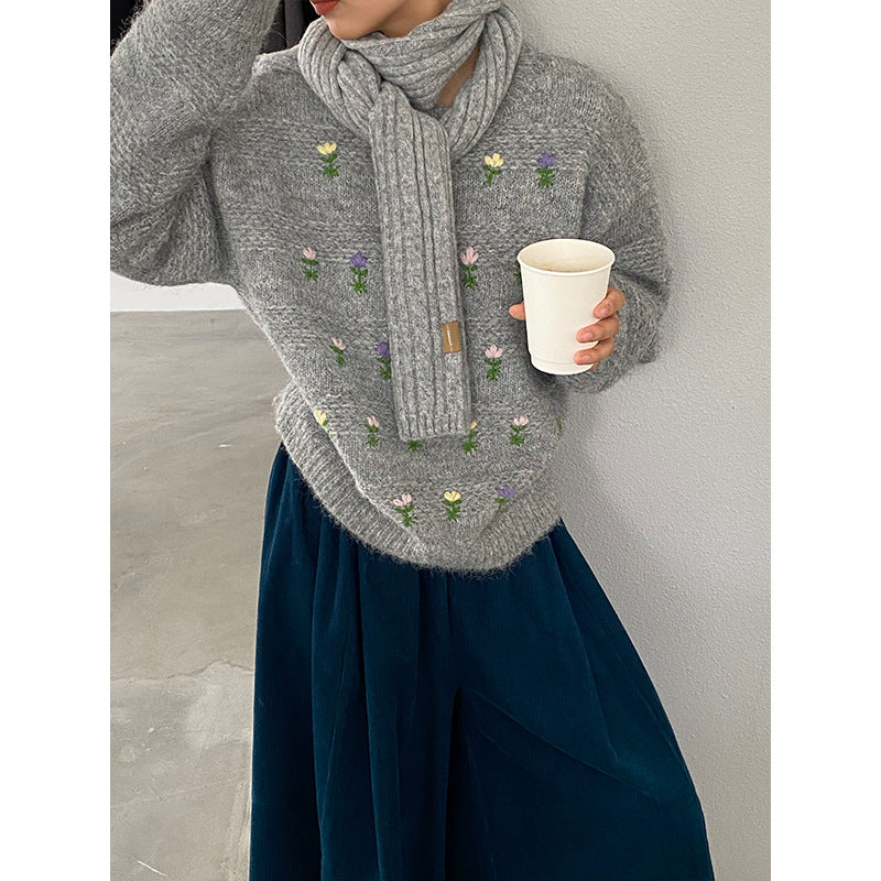 【cimz1377】實拍清新高級刺繡小花羊毛針織毛衣251128