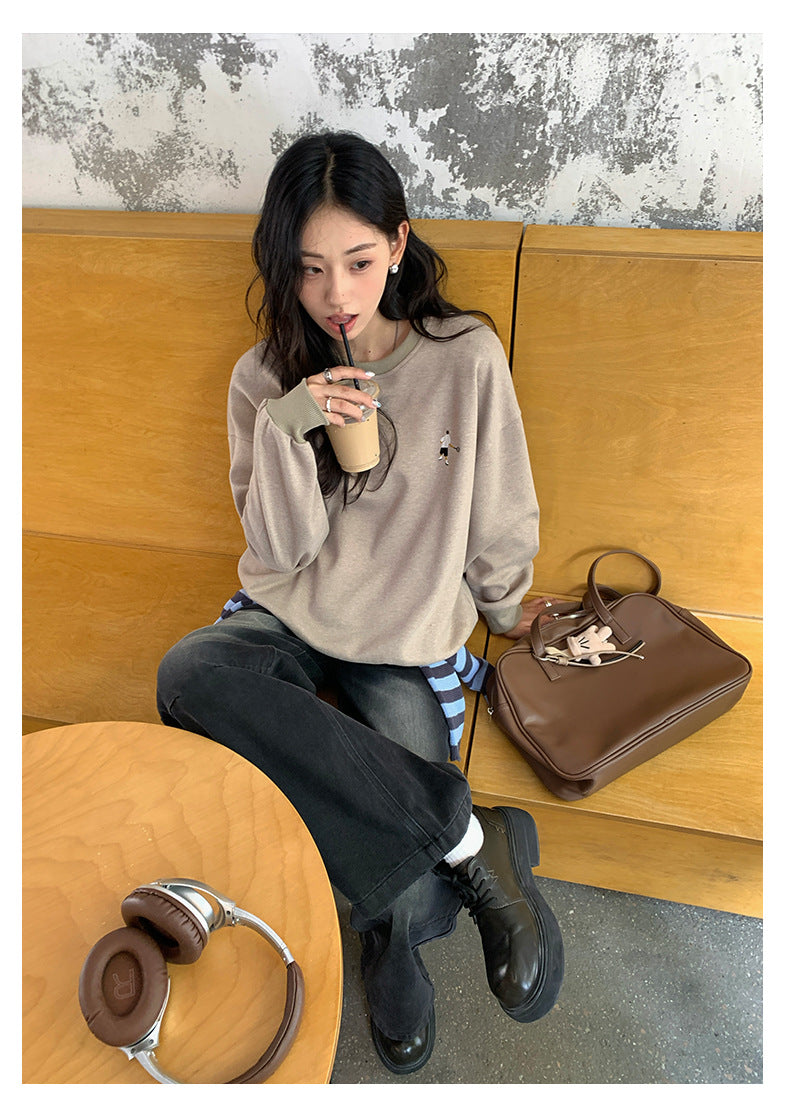 【H5390】實拍美式復古辣妹刺繡衞衣250902