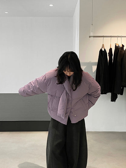 【cimz6385】實拍氣質芋色保暖白鴨絨外套＋圍脖（白鴨絨90)251120