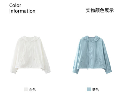 【H5209】實拍韓系荷葉清新連帽抽繩輕薄透氣防曬外套250422