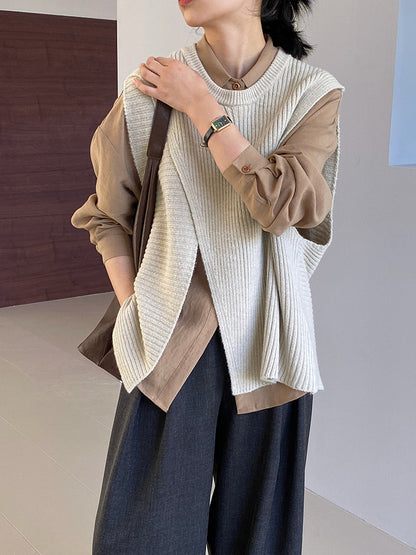 【cim8979】實拍秋冬設計師款不規則寬鬆針織馬甲251030