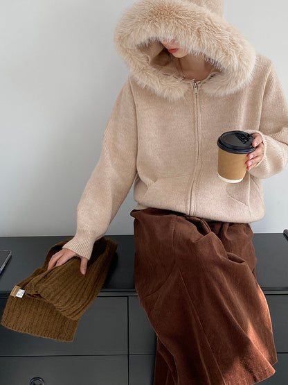 【cimz8321】實拍可拆卸毛領連帽拉鍊毛衣外套251128