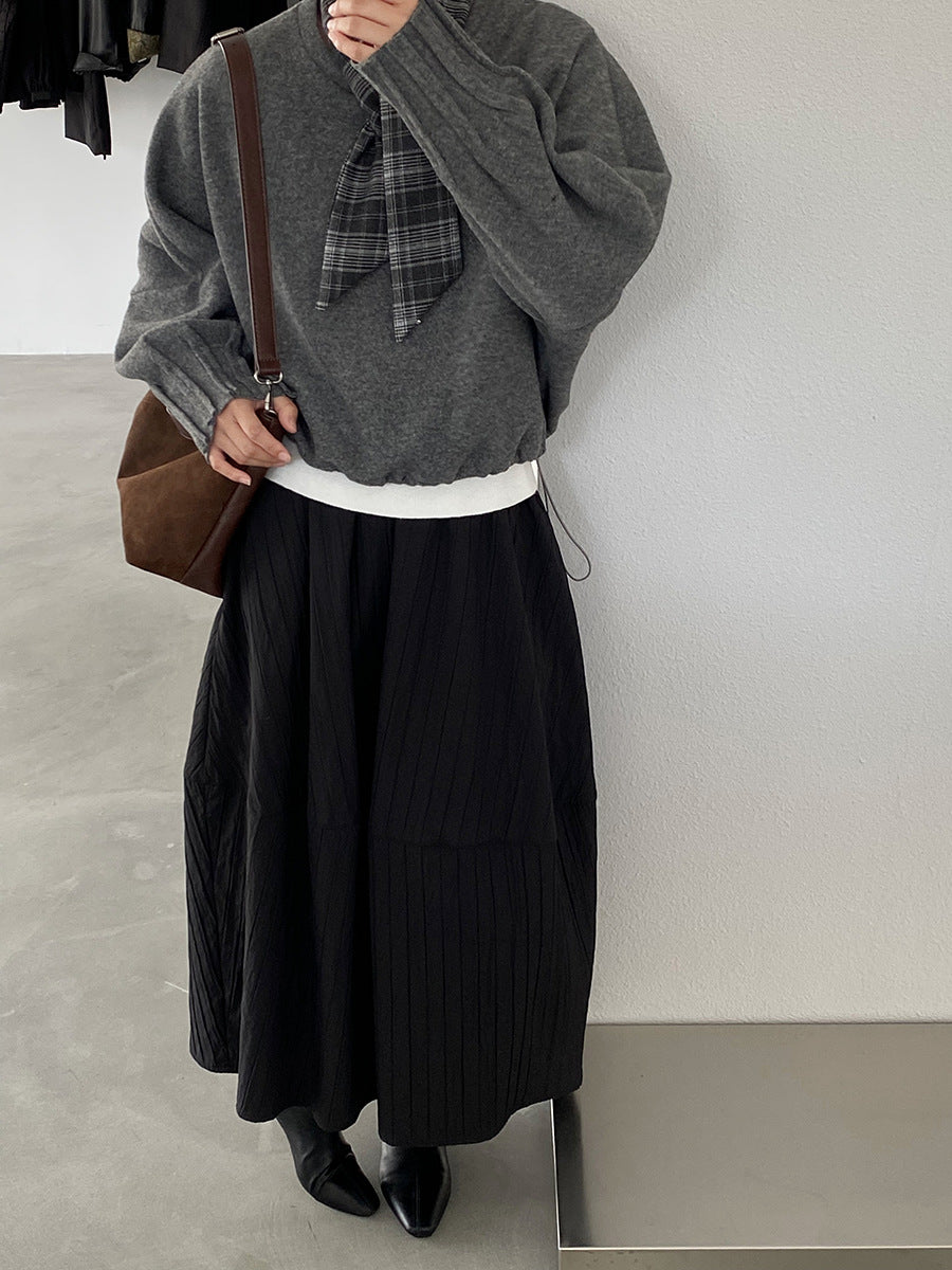 【cim1708】實拍秋冬法式寂靜高腰加厚微花苞A字裙251030