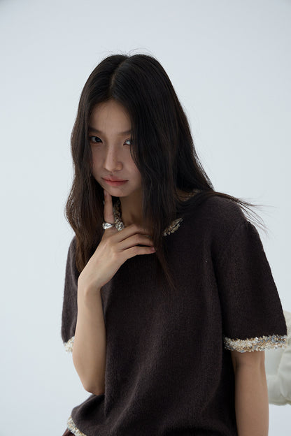 【L3154】實拍高級感小香短袖針織衫250827