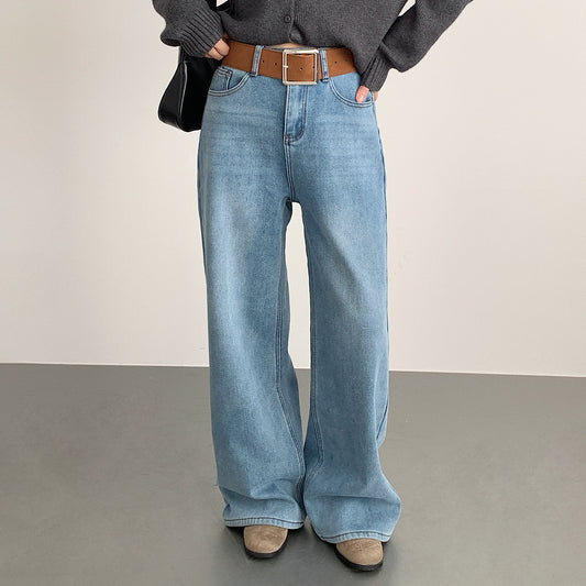 【LD11010】實拍S~XL復古加絨加厚高腰直筒牛仔褲251110