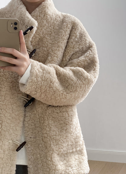 【Y7097】實拍冬季慵懒可愛牛角扣羊羔毛厚外套251113
