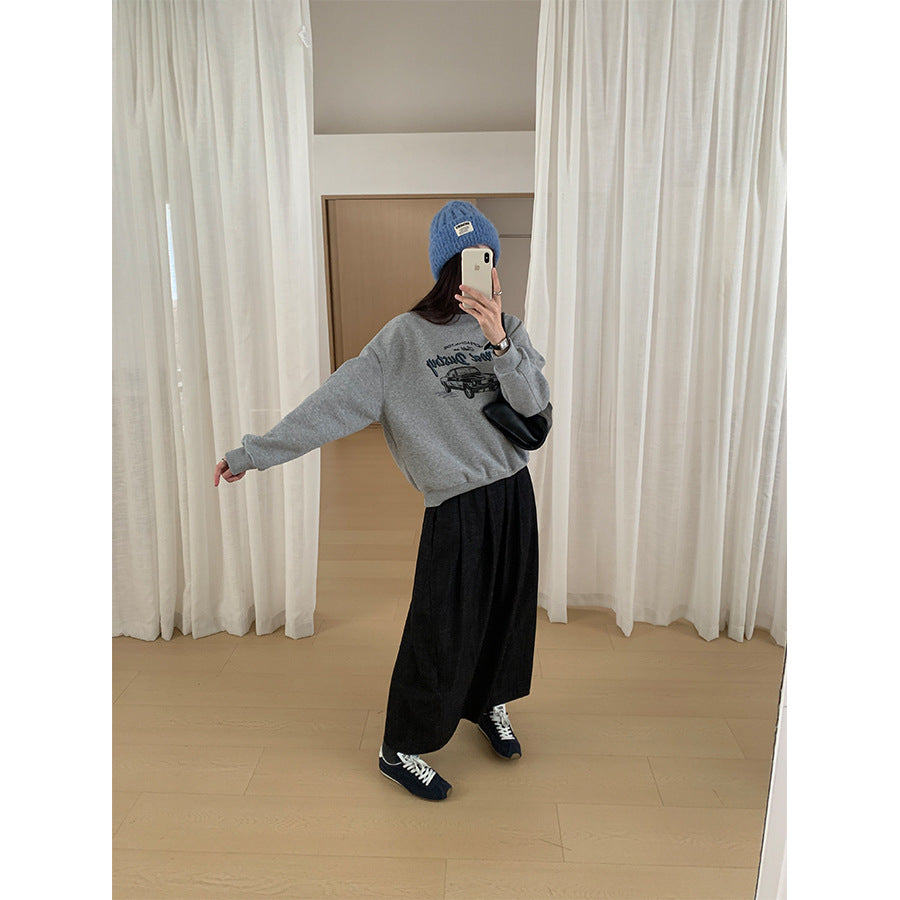 【H561】實拍秋冬簡約鬆緊腰後開叉裙251021