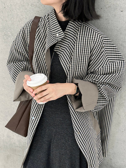 【cim1228】實拍韓國高級天絲棉雙面可穿黑白格風衣外套251030