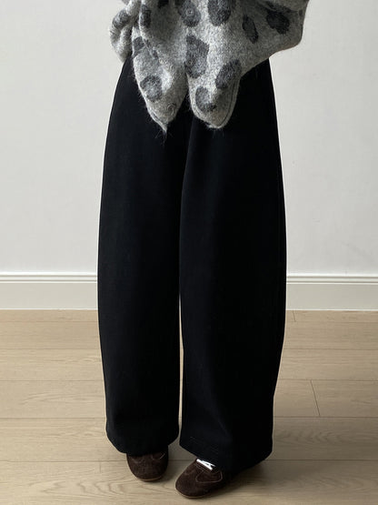 【Y82672】 實拍簡約寬鬆加絨保暖闊腿衛褲251023