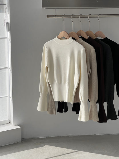 【cimz3012】實拍韓系氣質半高領喇叭袖收腰針織衫251201