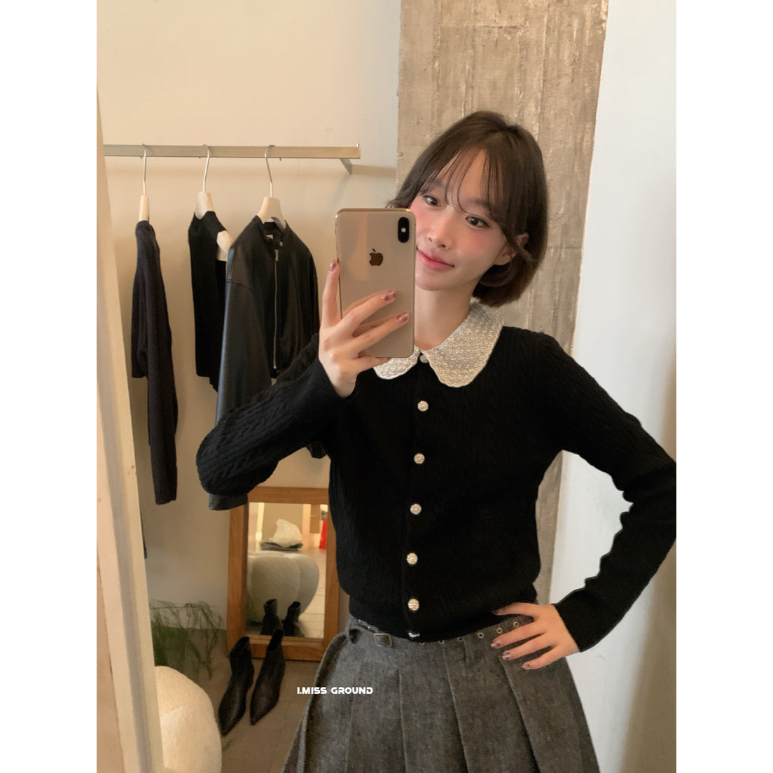 【LH01277】實拍IMISS秋冬法式絕美重工麻花珍珠領針織開襟外套（羊毛33%)251215