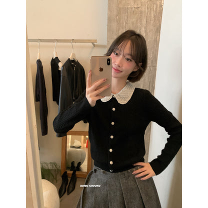 【LH01277】實拍IMISS秋冬法式絕美重工麻花珍珠領針織開襟外套（羊毛33%)251215