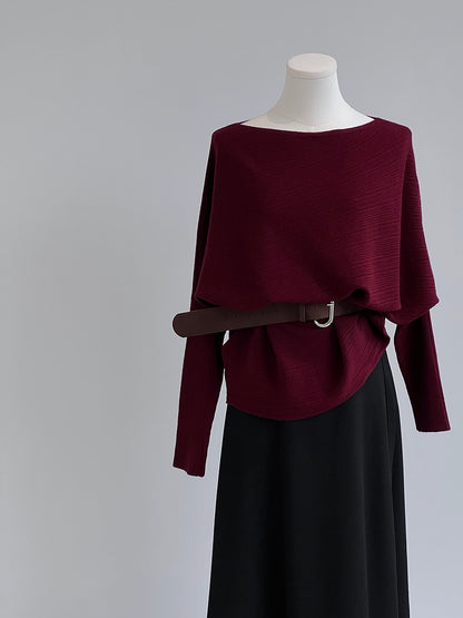 【cim9033】實拍韓系高級感長袖斜肩針織衫＋腰帶251030