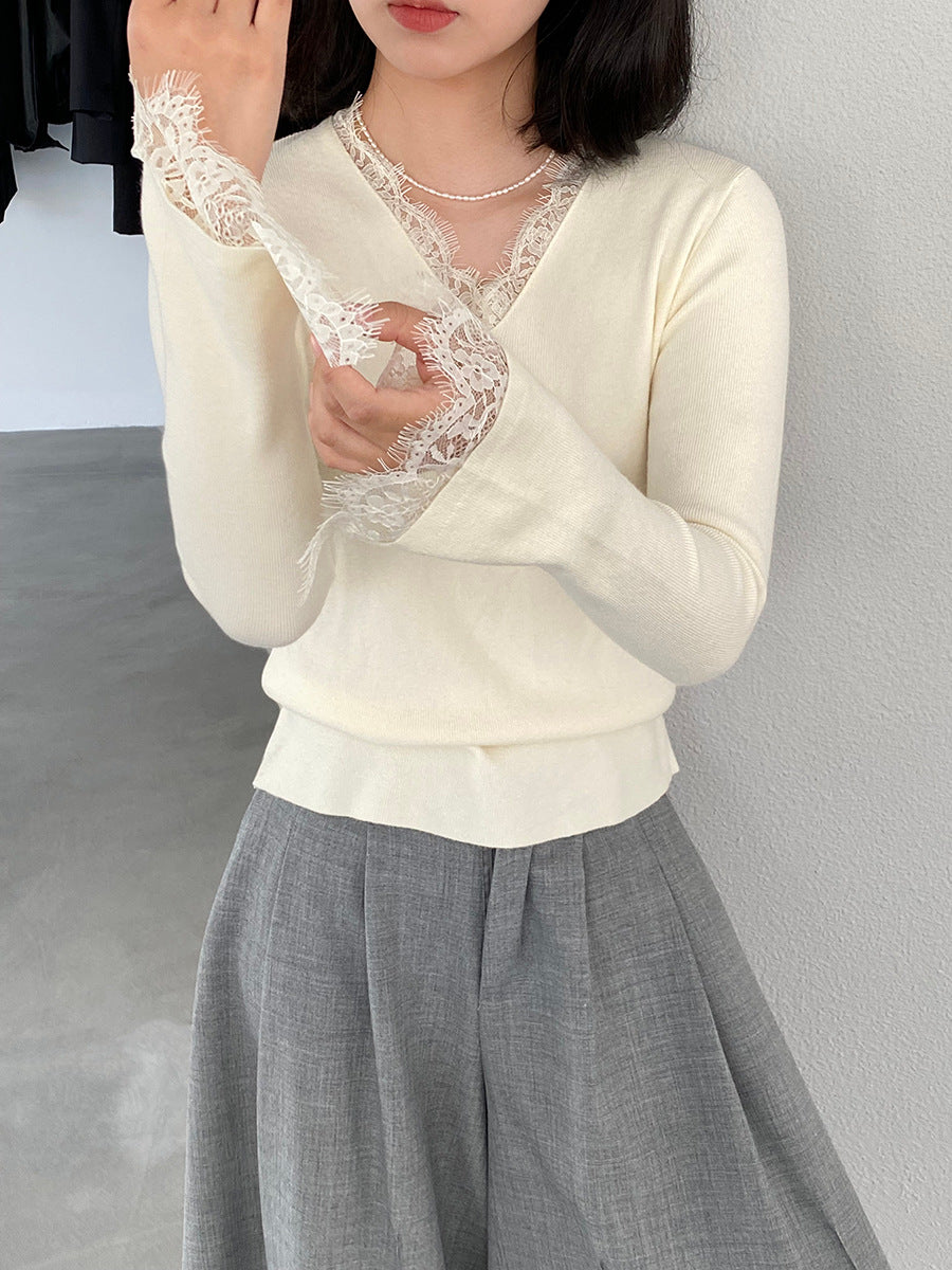 【cimz8833】實拍精緻蕾絲長袖針織衫251120