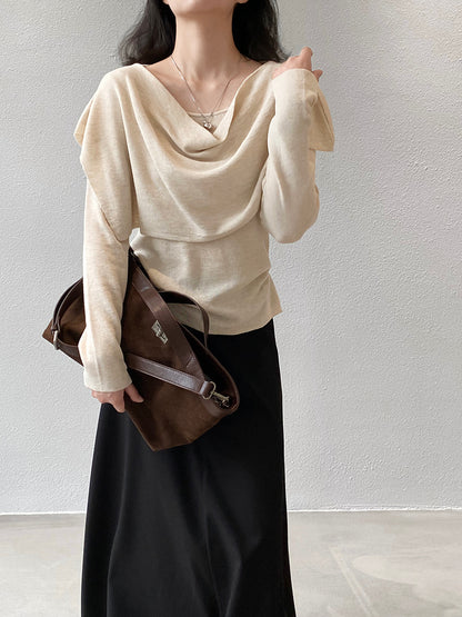 【cim396】實拍慵懶蕩領假2件披肩針織毛衣251030