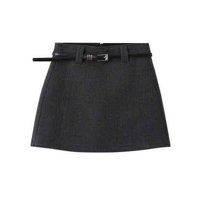 【LD11032】實拍S~XL羊毛絨超瘦高腰A字裙羊毛10%(內有安全褲+皮帶）251124