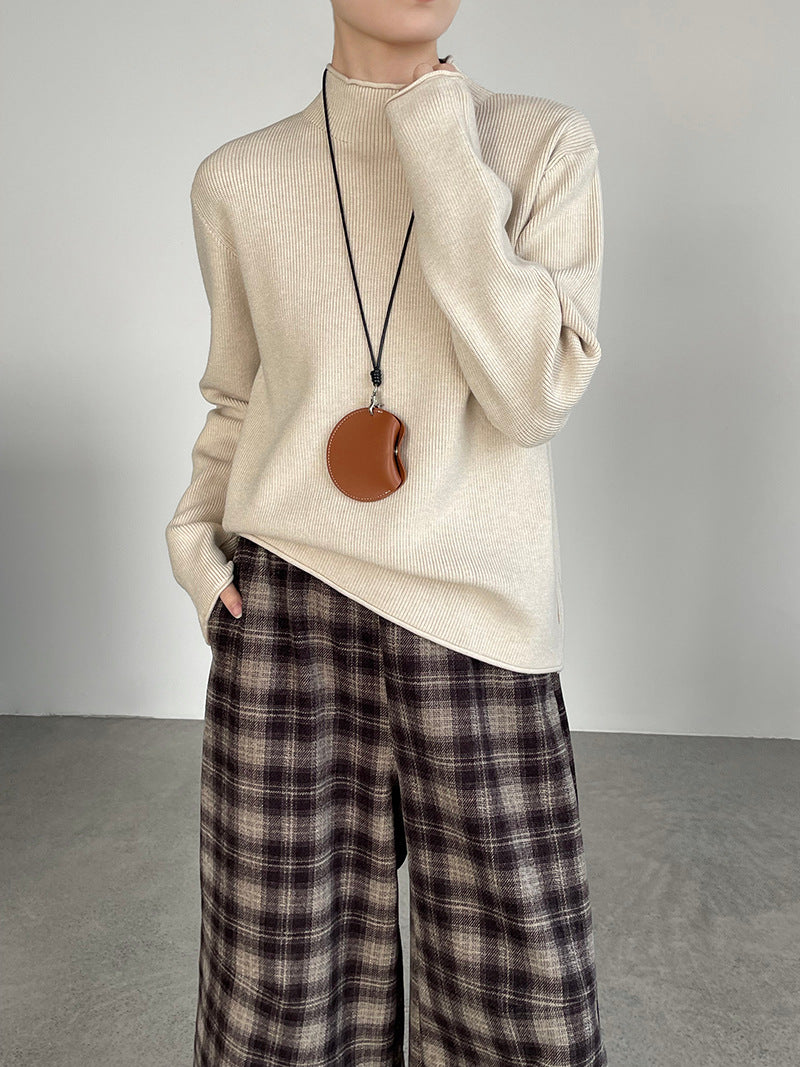 【cimYL713】實拍加厚捲邊半高領保暖針織衫251201